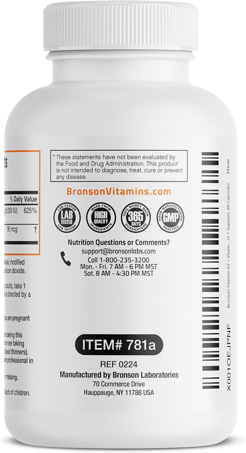 Bronson، مکمل ویتامین D3 و K2، 5000 IU و 125 میکروگرم، 60 کپسول