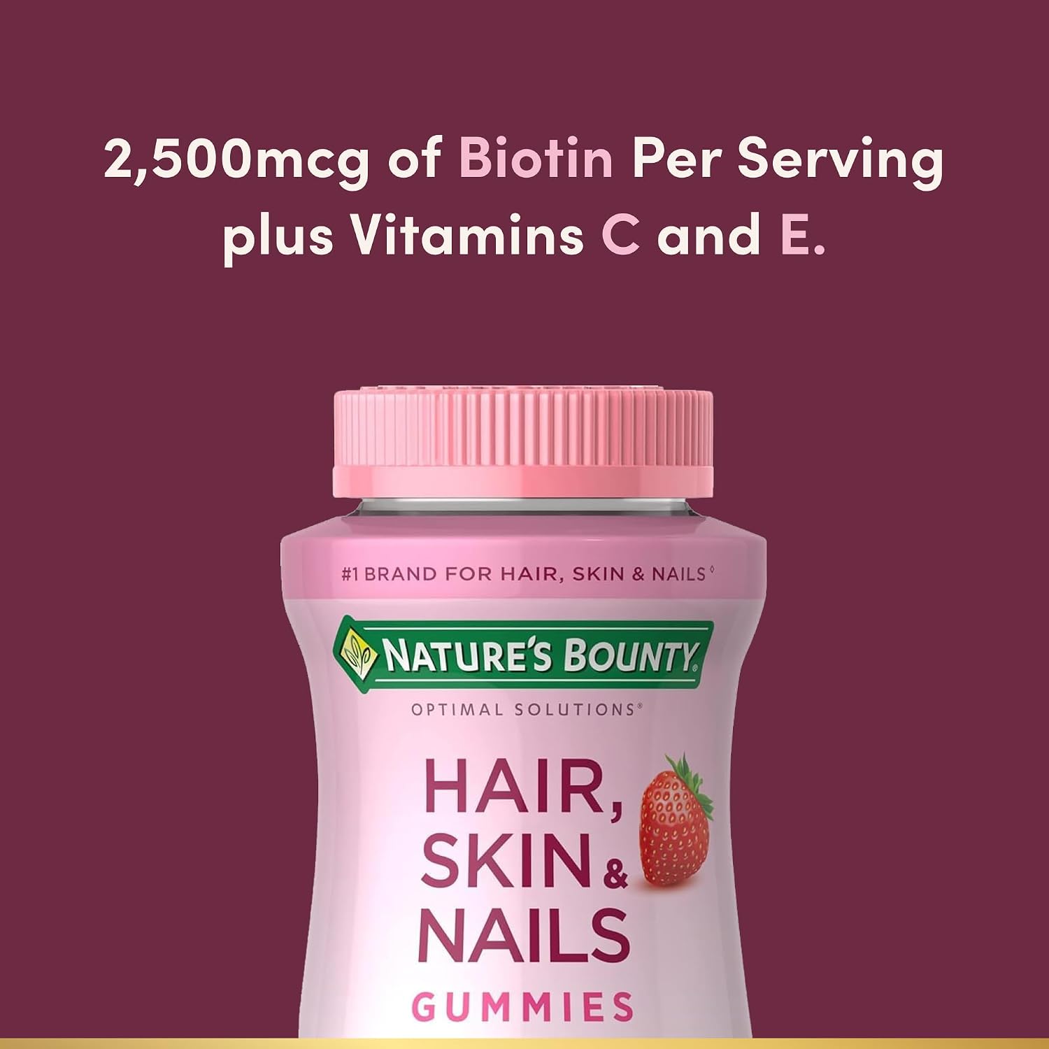 Nature's Bounty، مکمل مو، پوست و ناخن، 2500 میکروگرم، 140 عدد، طعم توت‌فرنگی