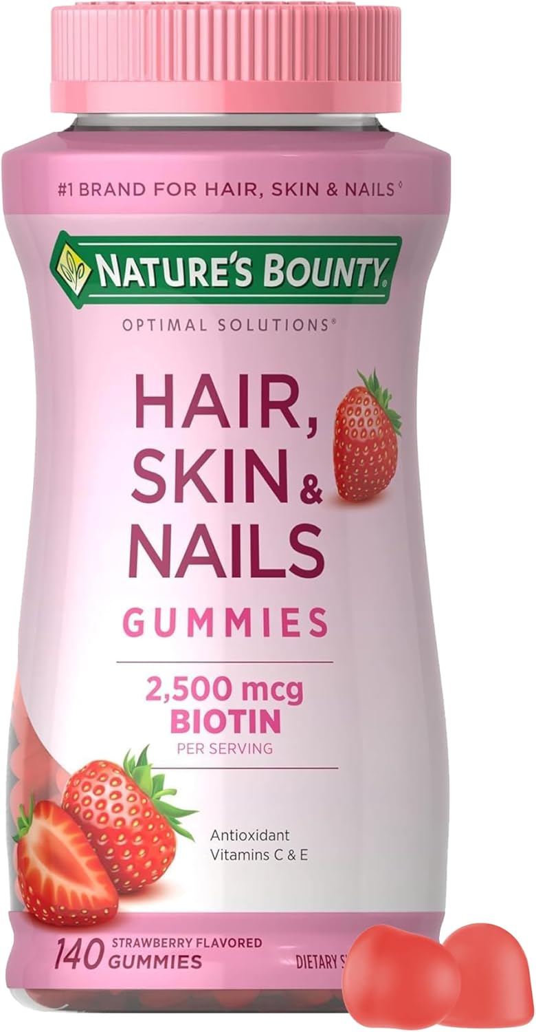 Nature's Bounty، مکمل مو، پوست و ناخن، 2500 میکروگرم، 140 عدد، طعم توت‌فرنگی