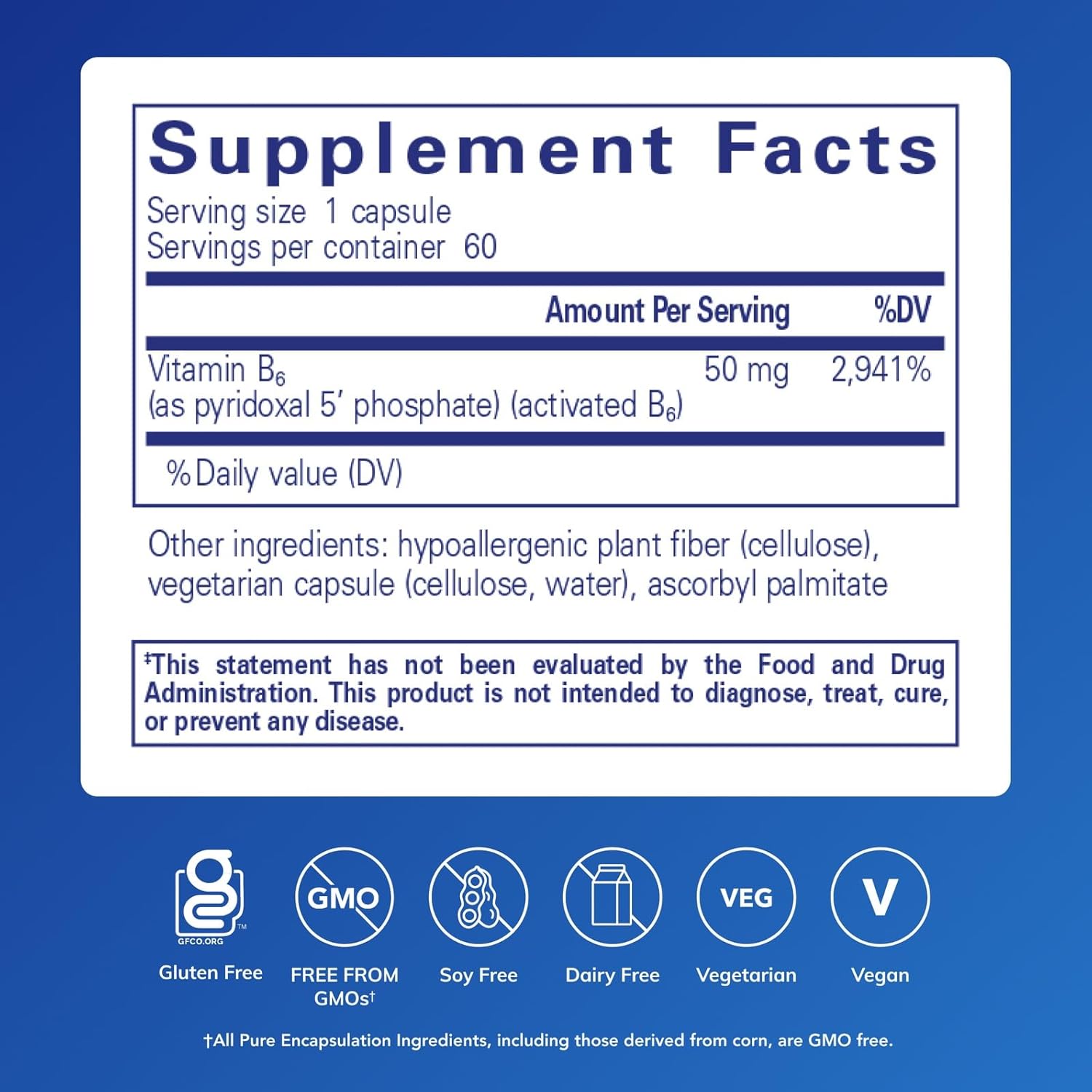 Pure Encapsulations، مکمل ویتامین B6، 60 کپسول