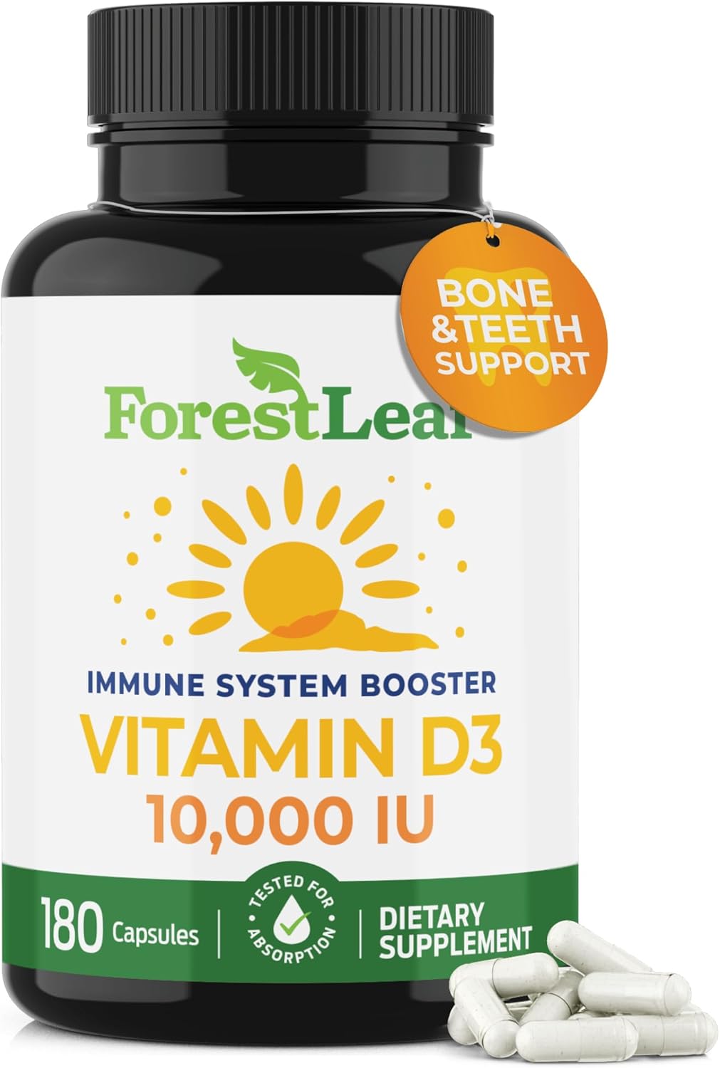 ForestLeaf، مکمل ویتامین D3، 10,000 IU و 10000 IU، کپسول
