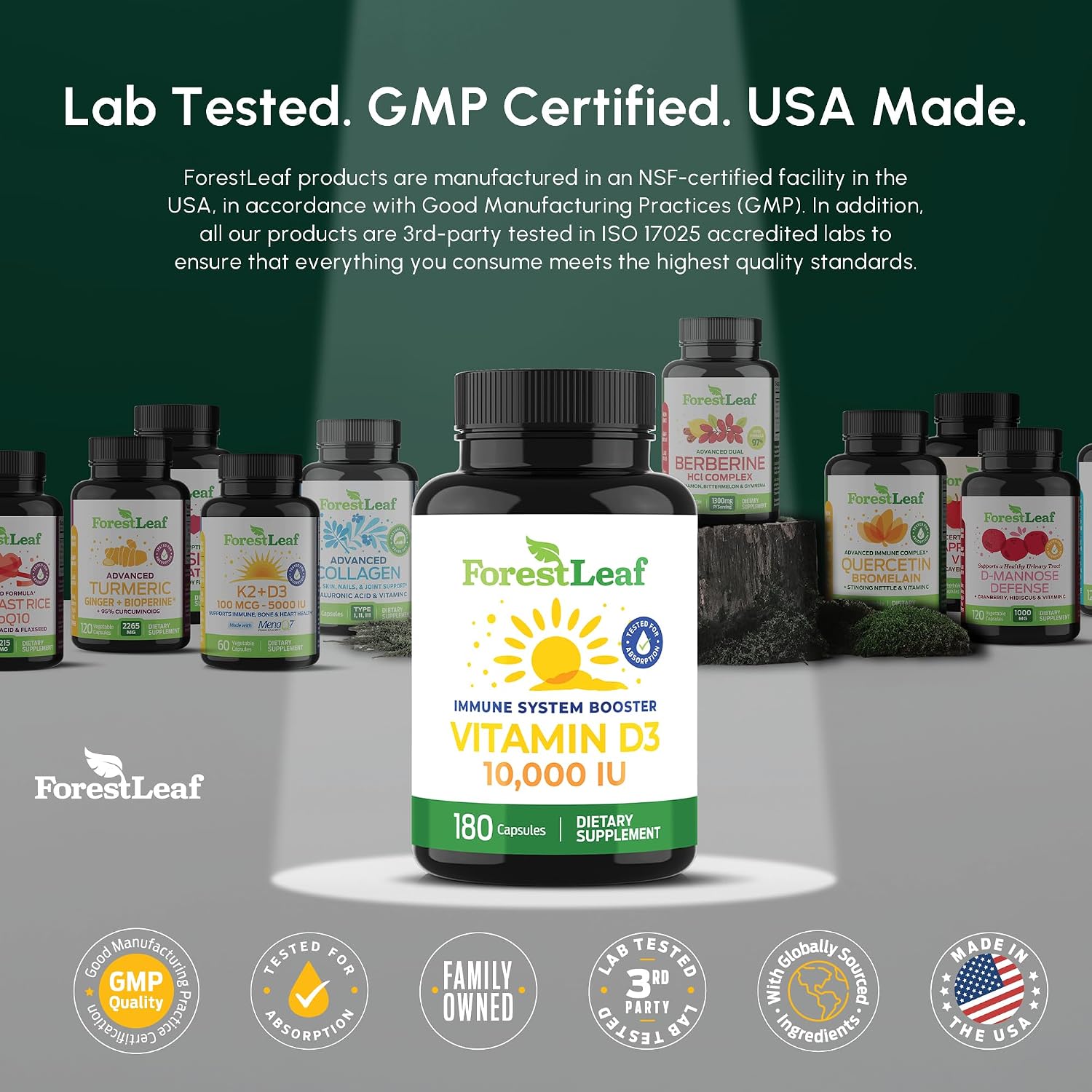 ForestLeaf، مکمل ویتامین D3، 10,000 IU و 10000 IU، کپسول