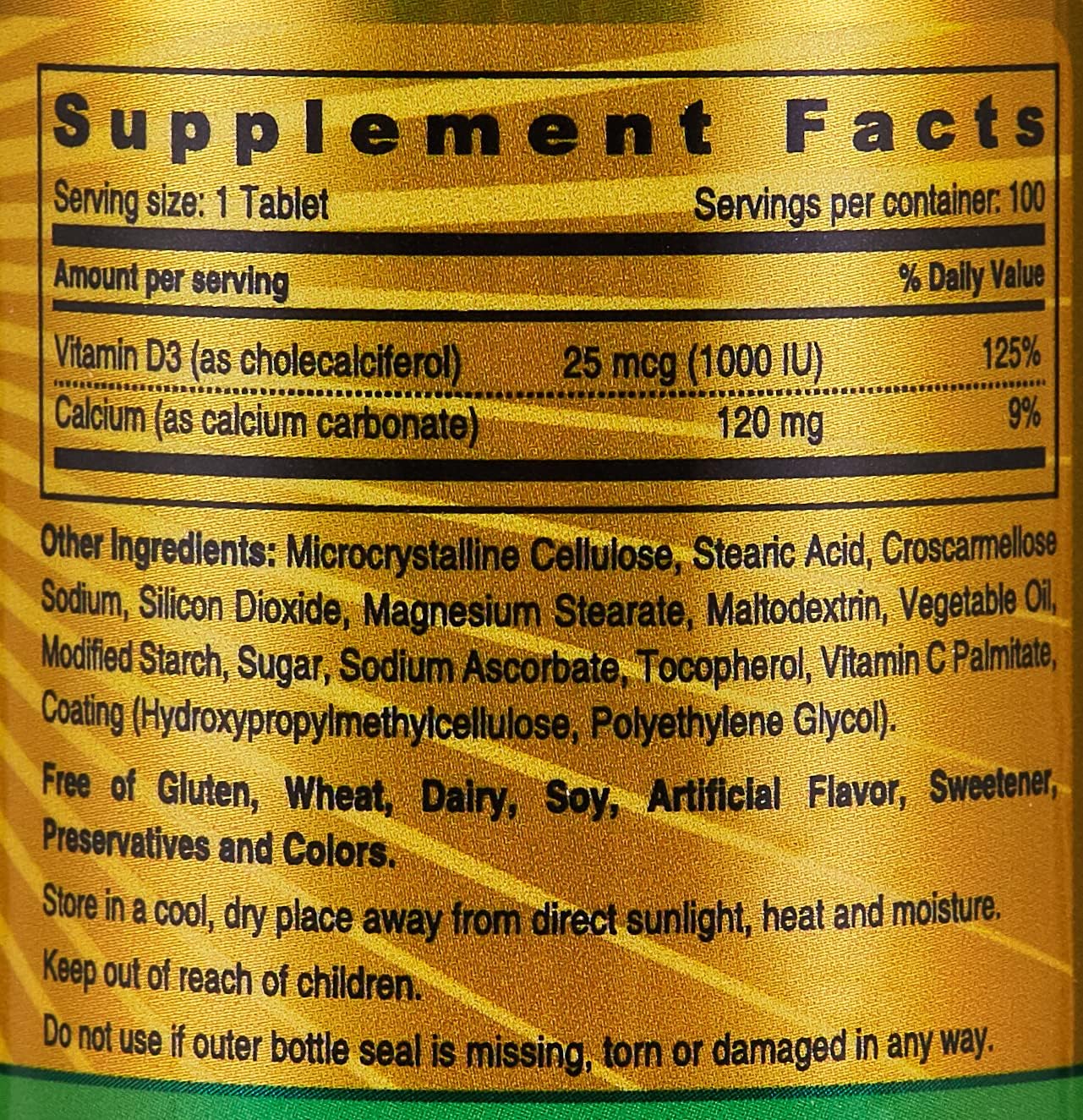 Sunshine Nutrition، مکمل ویتامین D3، 1000 IU، 100 قرص