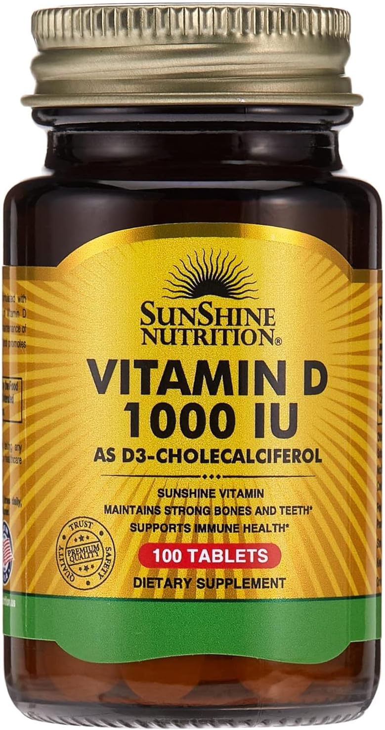 Sunshine Nutrition، مکمل ویتامین D3، 1000 IU، 100 قرص