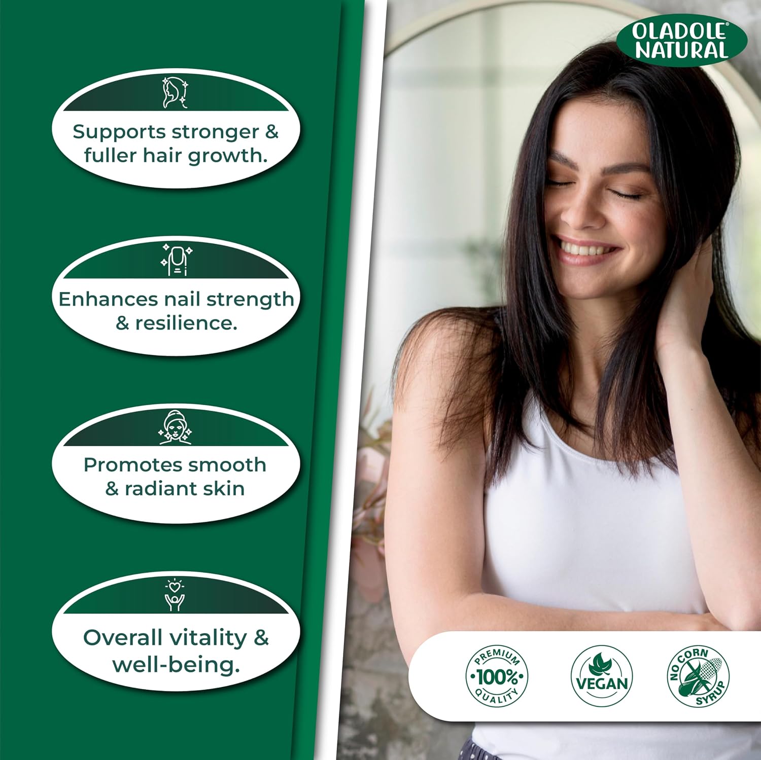 Oladole Natural، مکمل مو، پوست و ناخن، 2500 میکروگرم، 60 کپسول