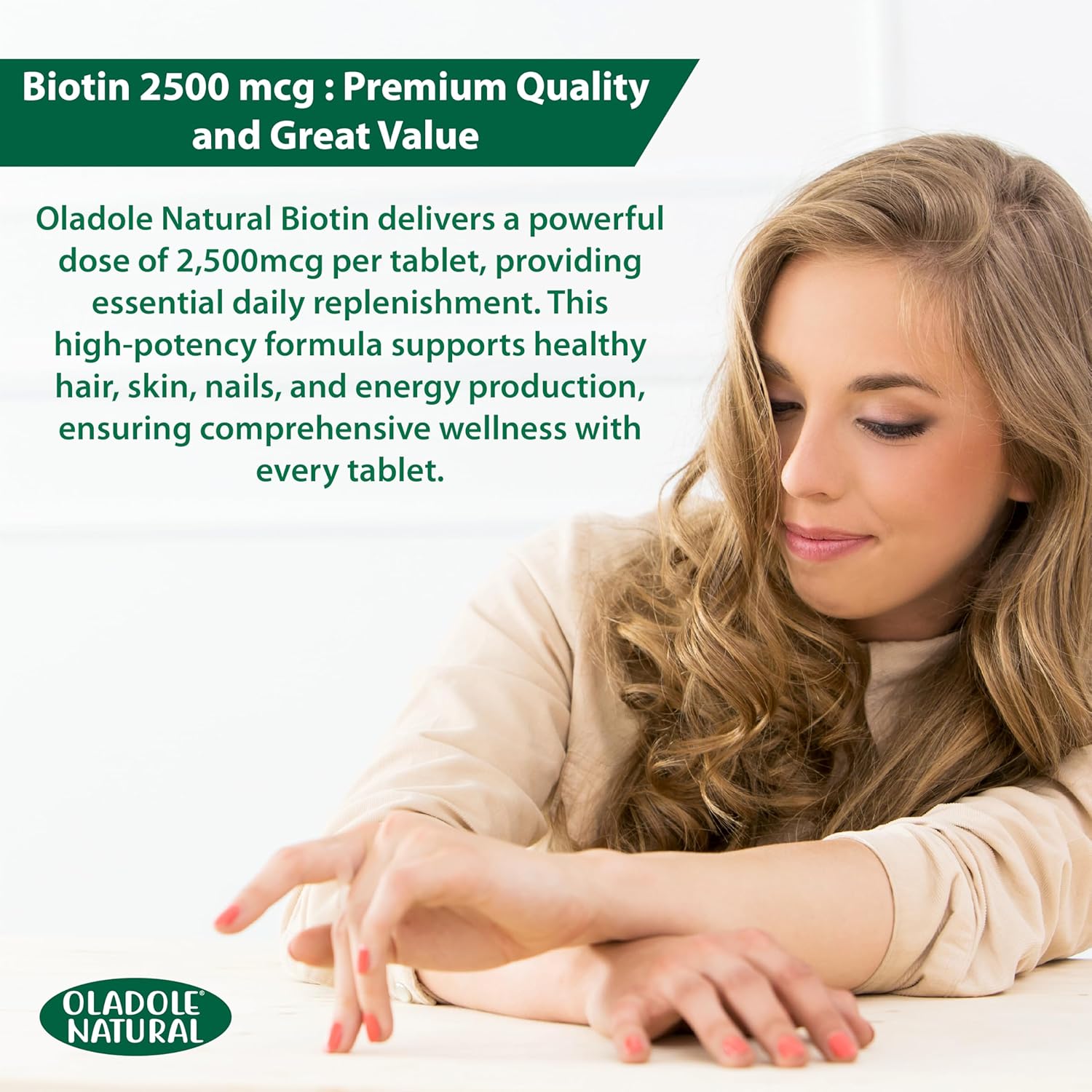 Oladole Natural، مکمل مو، پوست و ناخن، 2500 میکروگرم، 60 کپسول