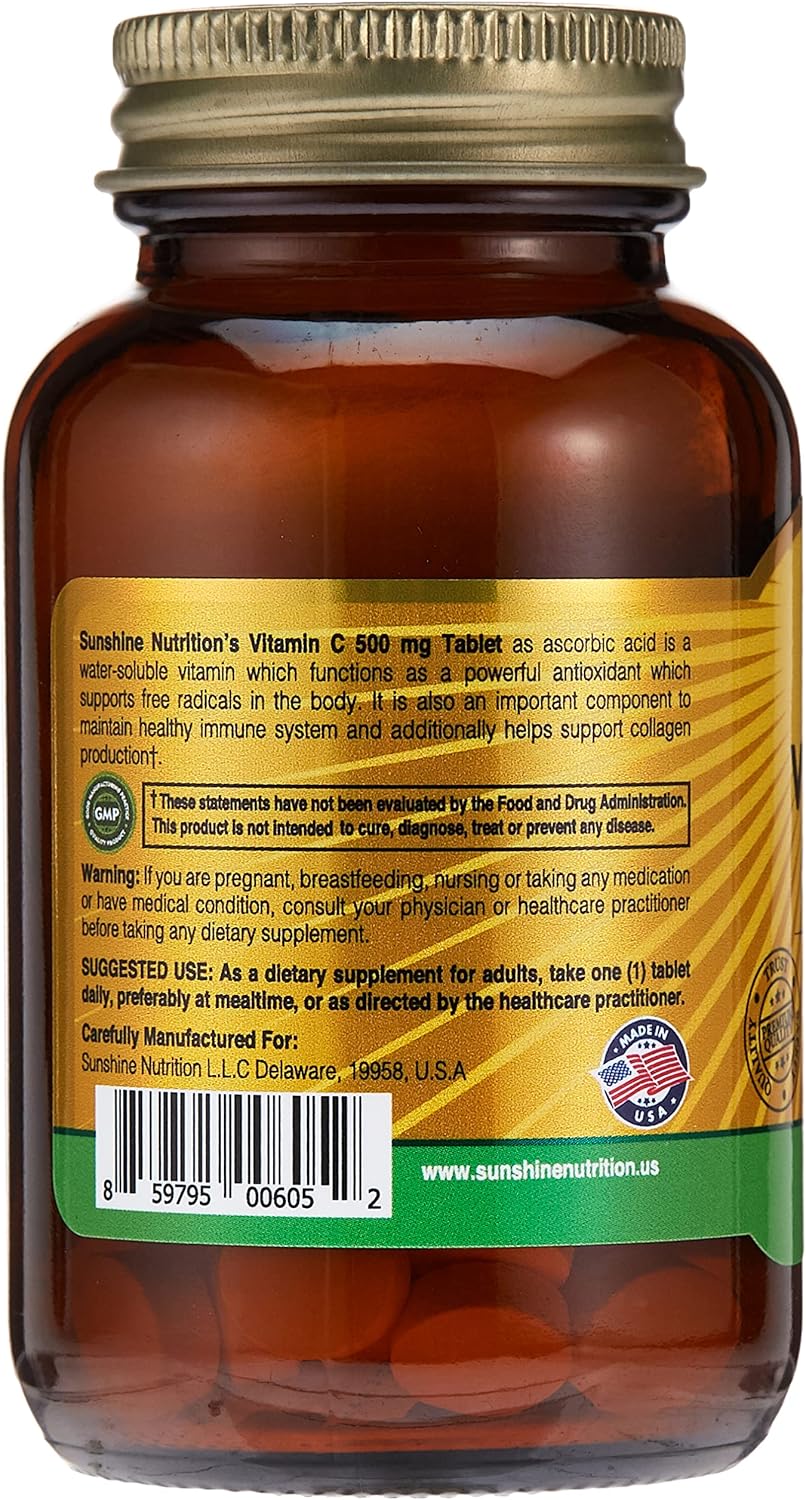 Sunshine Nutrition، مکمل ویتامین C، 500 میلی‌گرم، 100 قرص