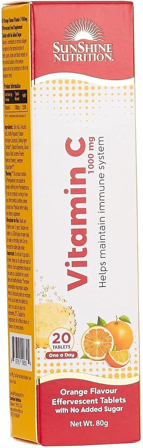 Sunshine Nutrition، مکمل ویتامین C، 1000 میلی‌گرم، 20 قرص، طعم پرتقال