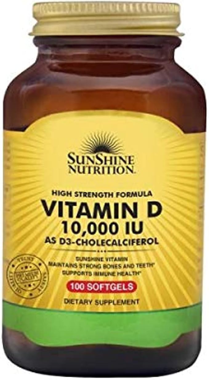 Sunshine Nutrition، مکمل ویتامین D3، 10000 IU، سافت‌ژل