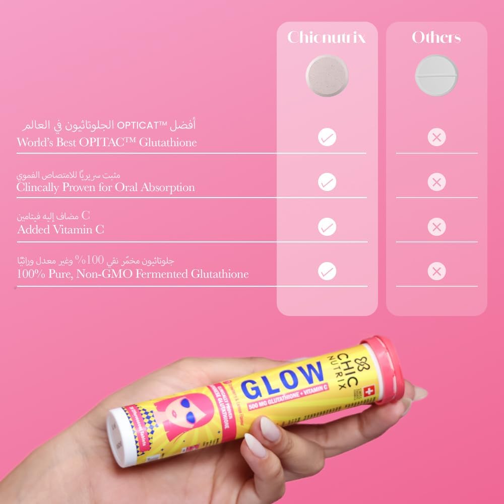 CHICNUTRIX، مکمل گلوتاتیون، 500 میلی‌گرم، قرص جوشان، طعم توت‌فرنگی