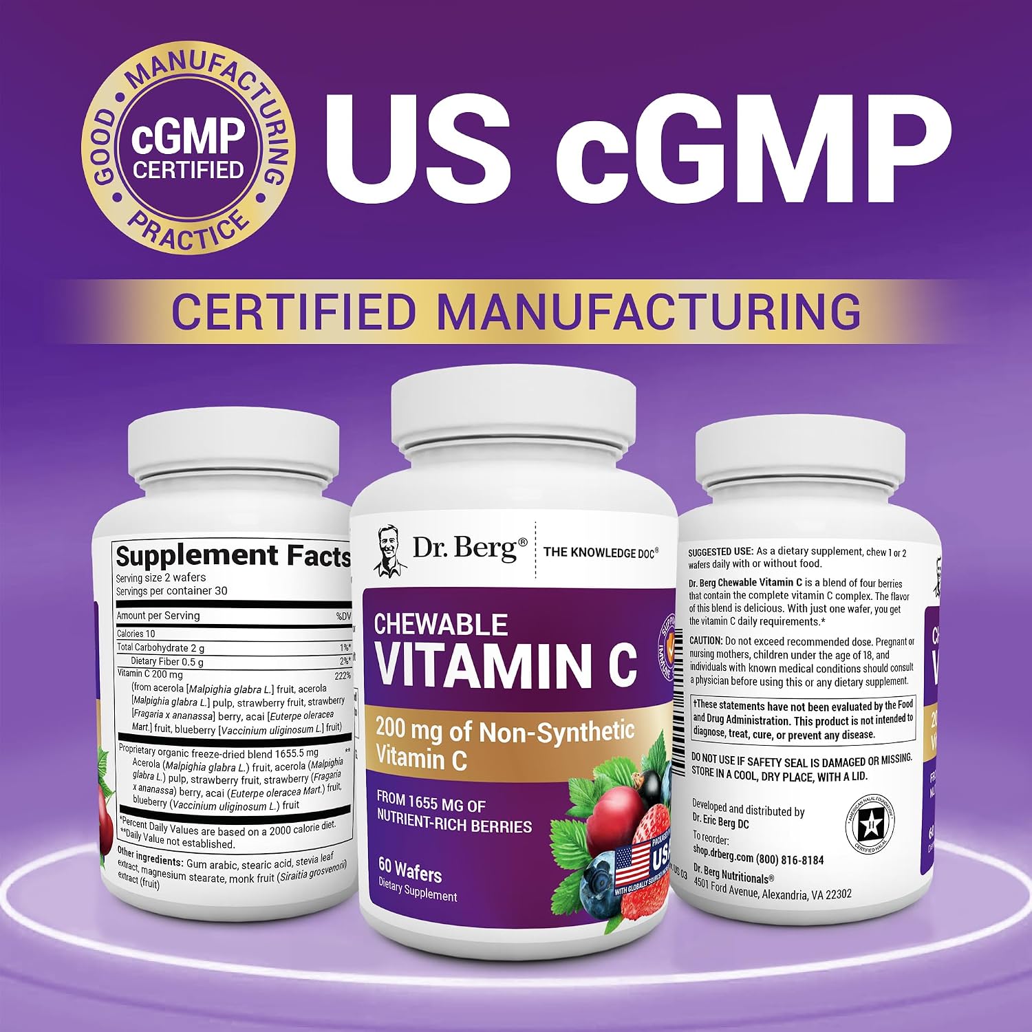 Dr. Berg Nutritionals، مکمل ویتامین C، 60 قرص جویدنی، طعم توت‌های جنگلی