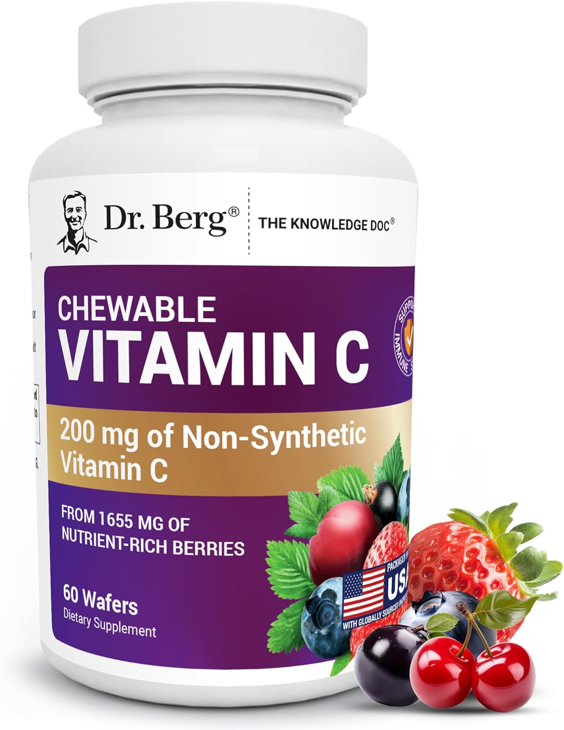 Dr. Berg Nutritionals، مکمل ویتامین C، 60 قرص جویدنی، طعم توت‌های جنگلی