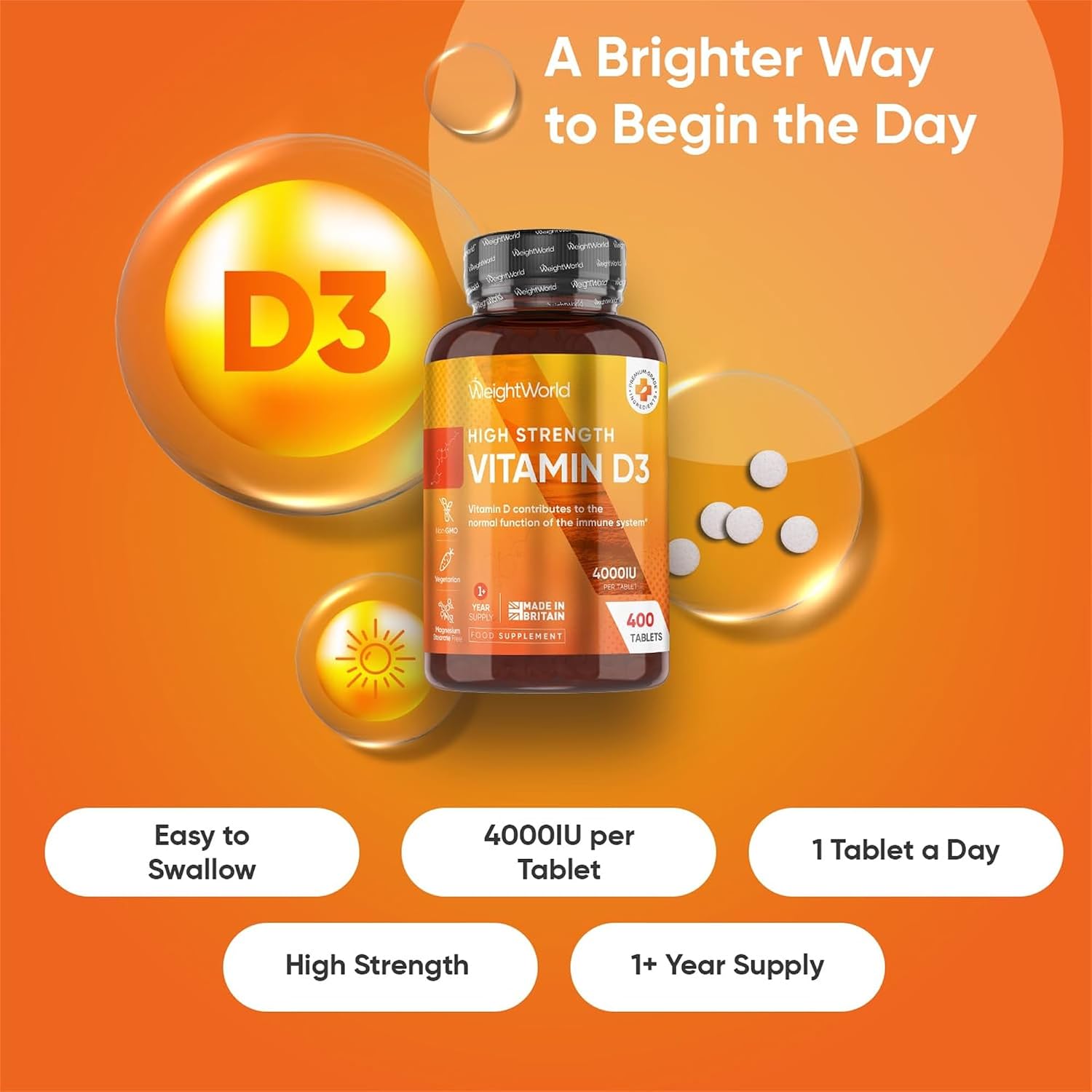 WeightWorld، مکمل ویتامین D3، 4,000 IU، 400 قرص