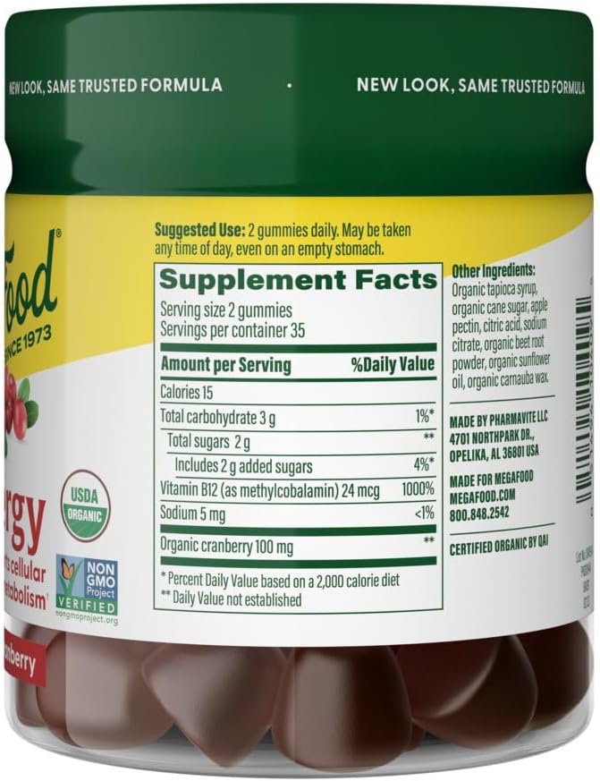 MegaFood، مکمل ویتامین B12، 70 پاستیل، طعم کرن‌بری