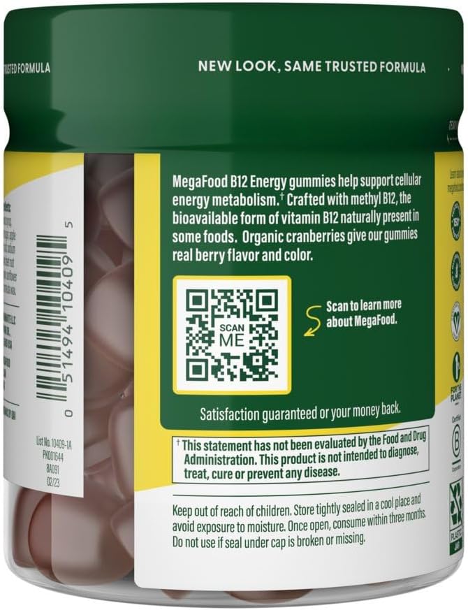MegaFood، مکمل ویتامین B12، 70 پاستیل، طعم کرن‌بری