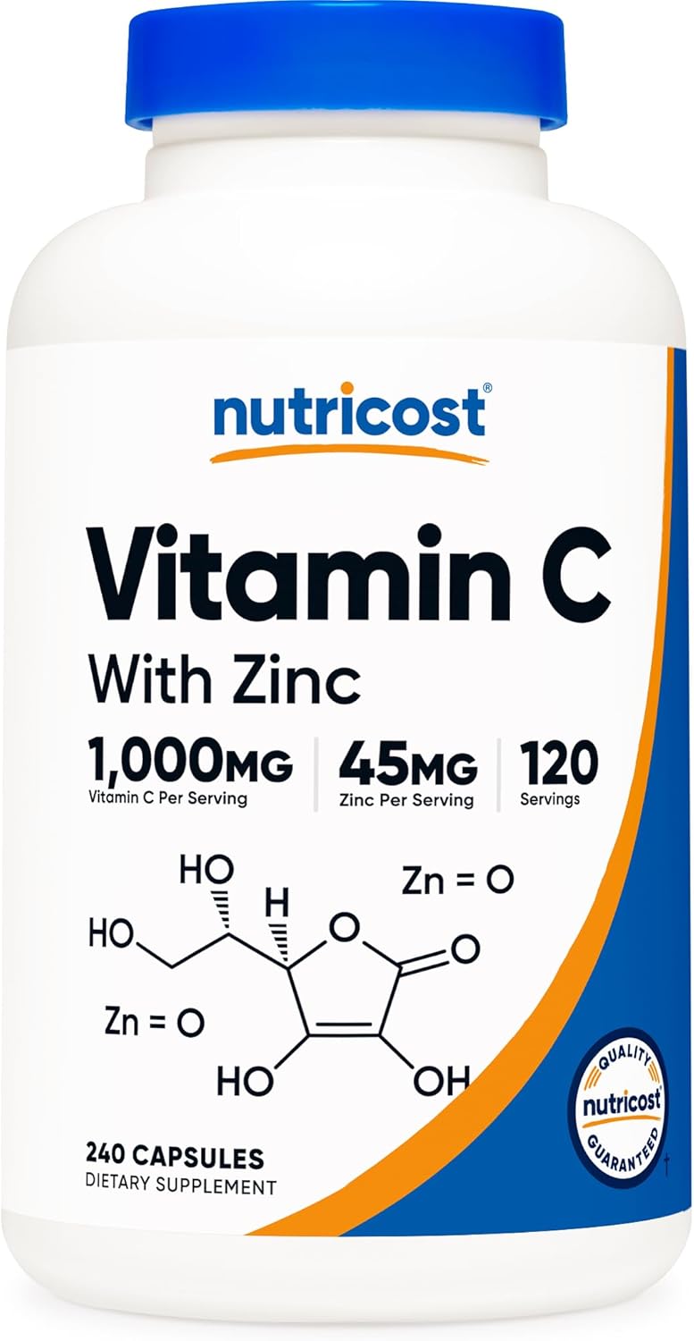 Nutricost، مکمل ویتامین C، 1000 میلی‌گرم و 45 میلی‌گرم، 120 کپسول