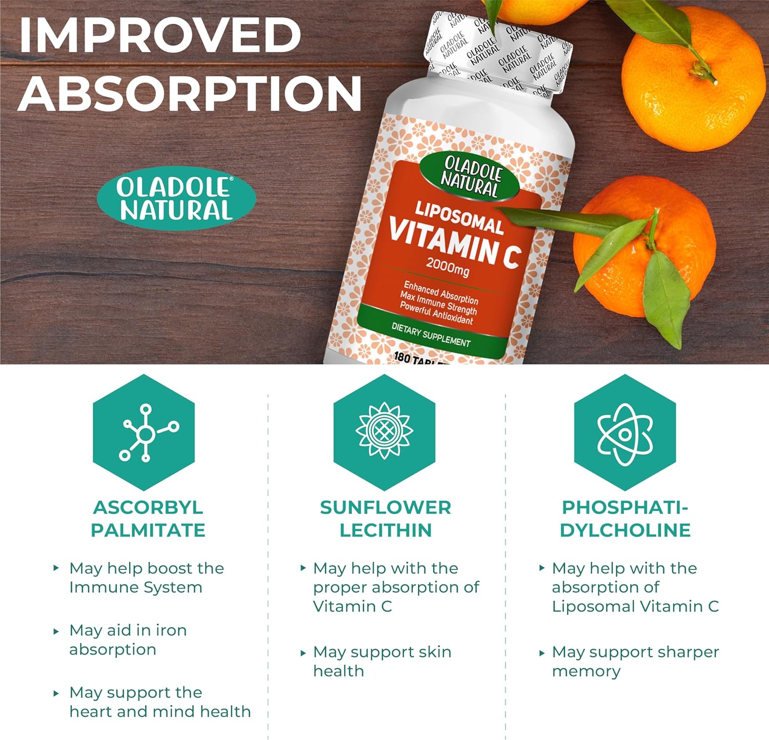 Oladole Natural، مکمل ویتامین C، 1000 میلی‌گرم، 60 سافت‌ژل