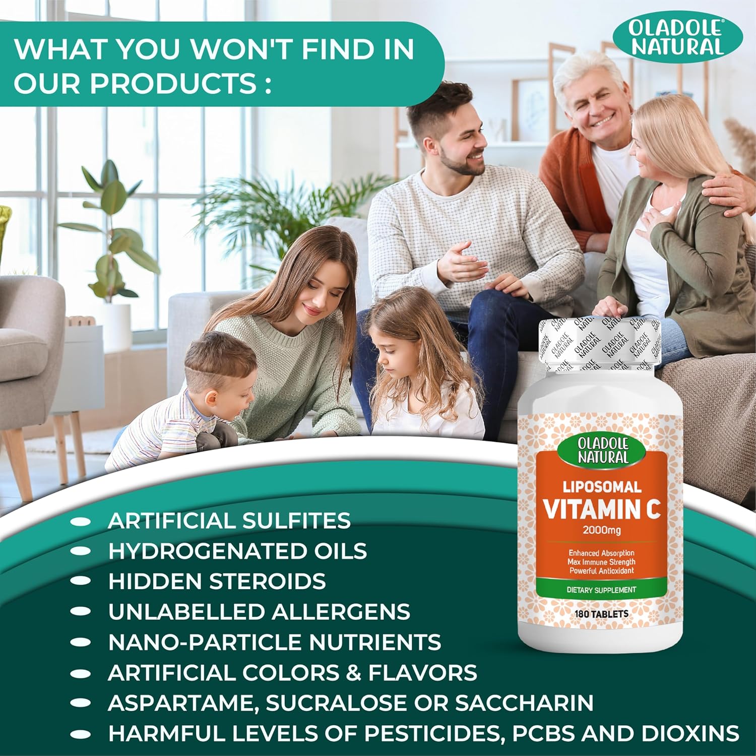 Oladole Natural، مکمل ویتامین C، 1000 میلی‌گرم، 60 سافت‌ژل