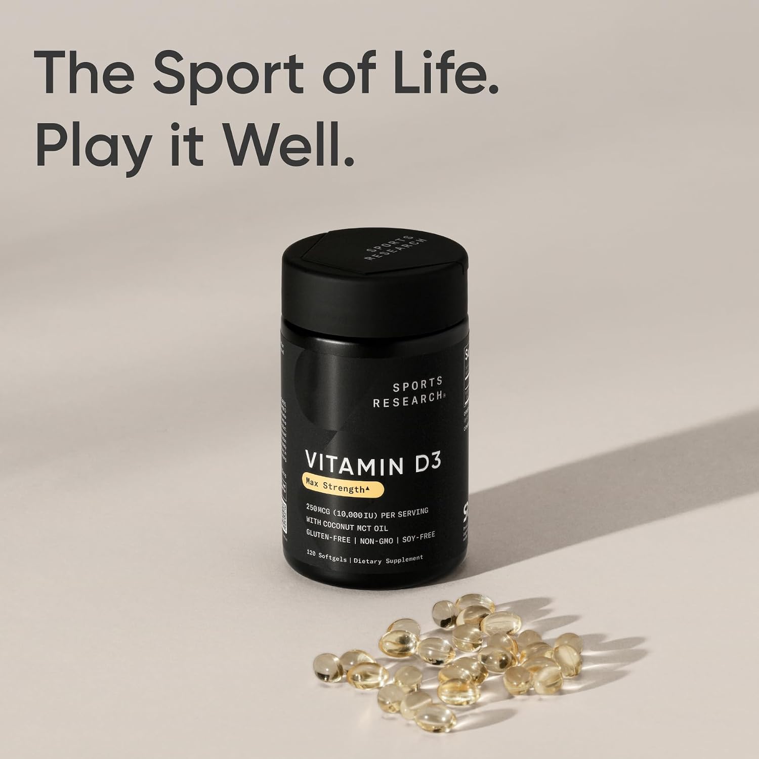 Sports Research، مکمل ویتامین D3، 250 میکروگرم و 10,000 IU، 120 سافت‌ژل