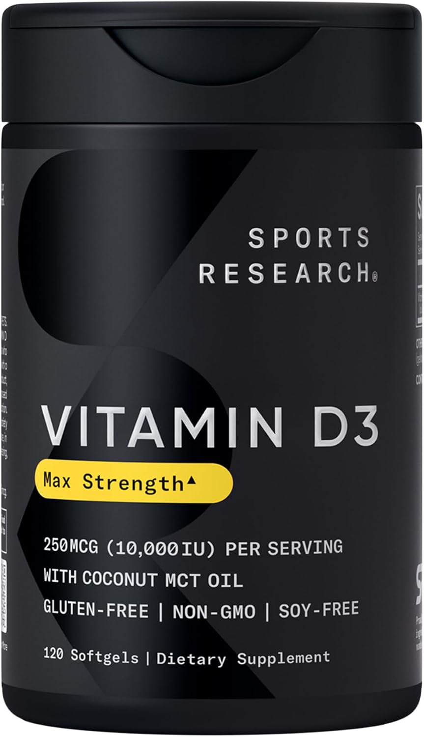 Sports Research، مکمل ویتامین D3، 250 میکروگرم و 10,000 IU، 120 سافت‌ژل
