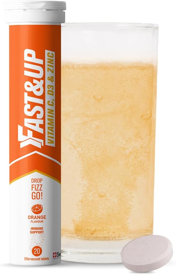 FAST&UP، مکمل ویتامین D3، مدل C-1000، 1000 میلی‌گرم و 50 میکروگرم، قرص جوشان، طعم پرتقال