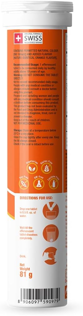 FAST&UP، مکمل ویتامین D3، مدل C-1000، 1000 میلی‌گرم و 50 میکروگرم، قرص جوشان، طعم پرتقال