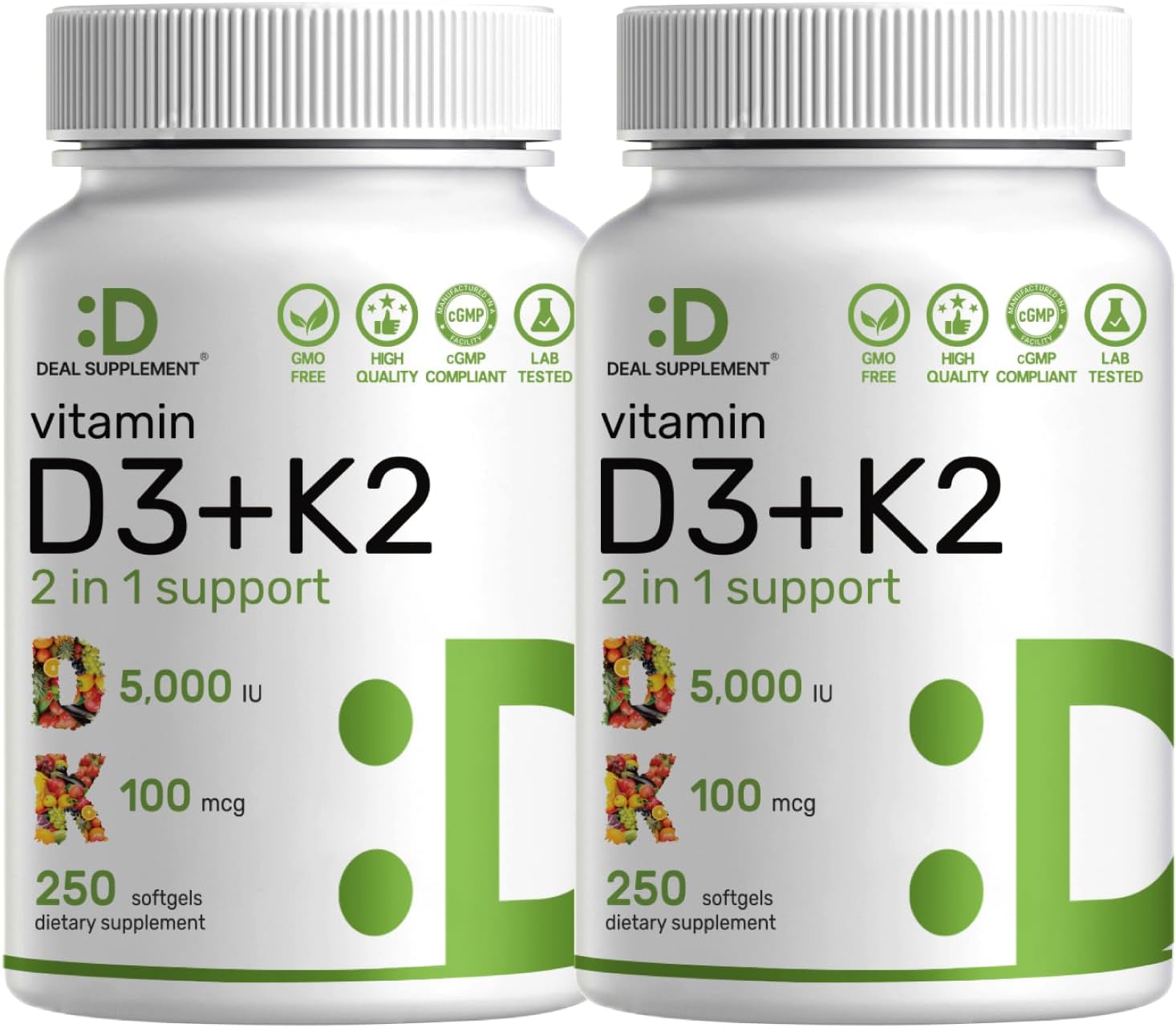 DEAL SUPPLEMENT، مکمل ویتامین D3 و K2، مدل D3 K2، 5000 IU، 2 سافت‌ژل
