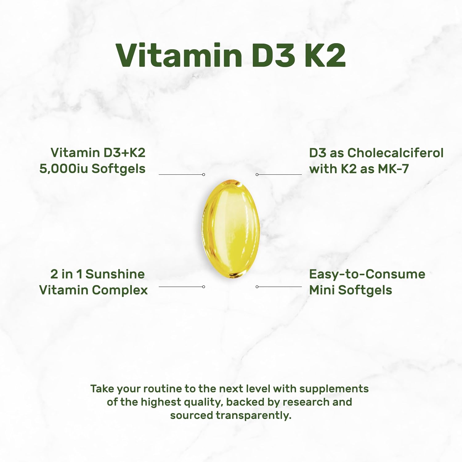 DEAL SUPPLEMENT، مکمل ویتامین D3 و K2، مدل D3 K2، 5000 IU، 2 سافت‌ژل