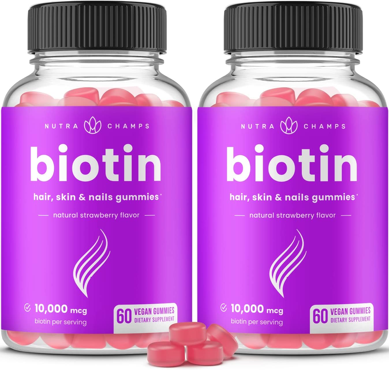 NutraChamps، مکمل مو، پوست و ناخن، 10,000 میکروگرم و 5000 میکروگرم، پاستیل، مناسب کودکان