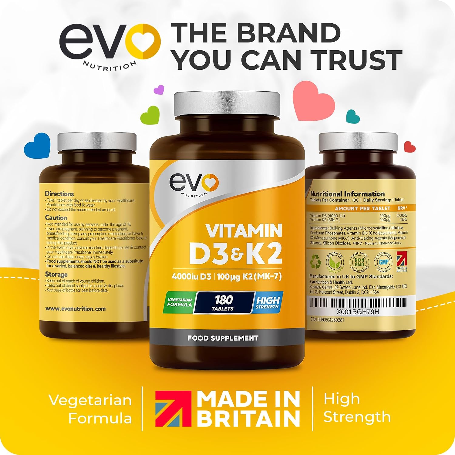 EVO NUTRITION، مکمل ویتامین D3 و K2، 4000 IU و 100 میکروگرم، قرص
