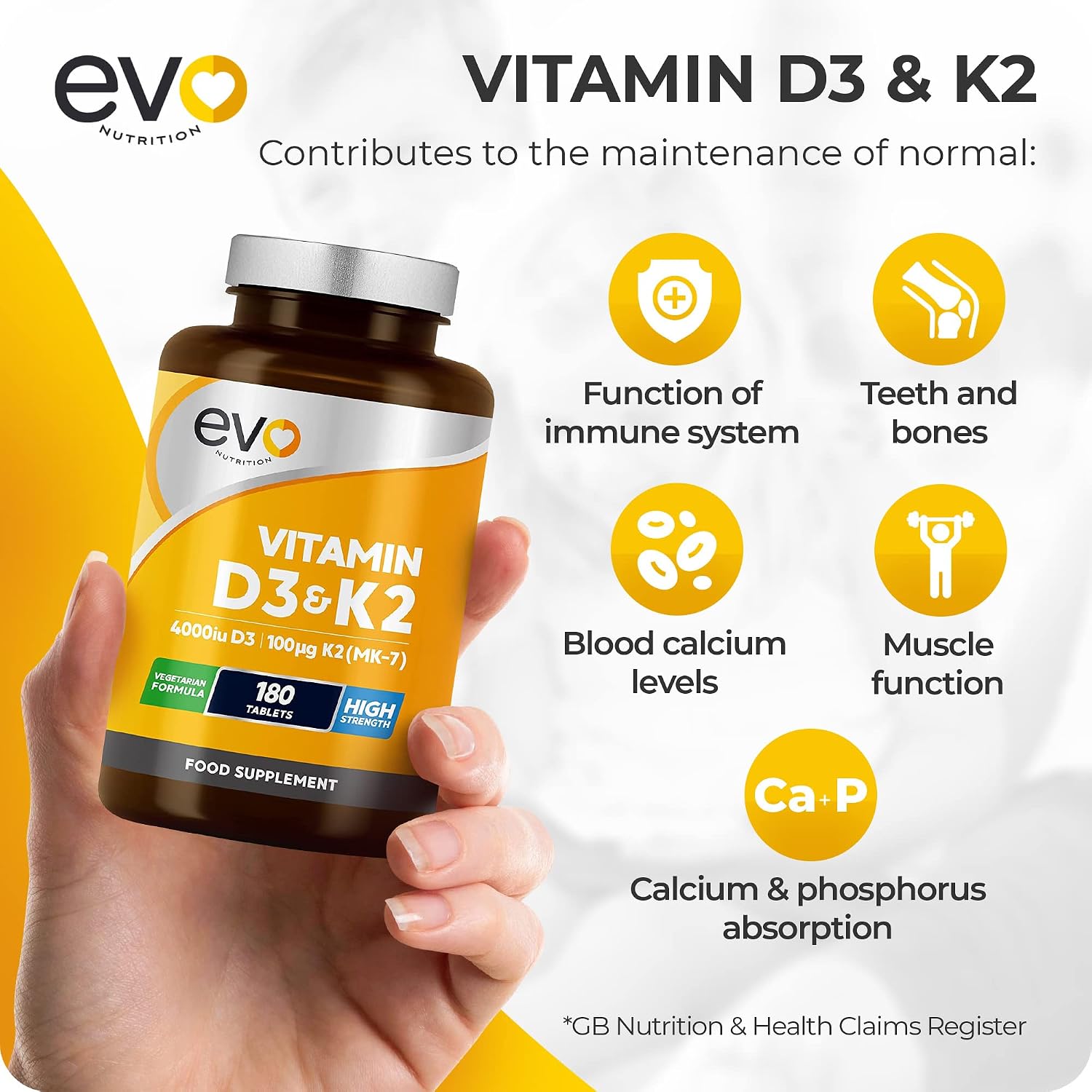 EVO NUTRITION، مکمل ویتامین D3 و K2، 4000 IU و 100 میکروگرم، قرص