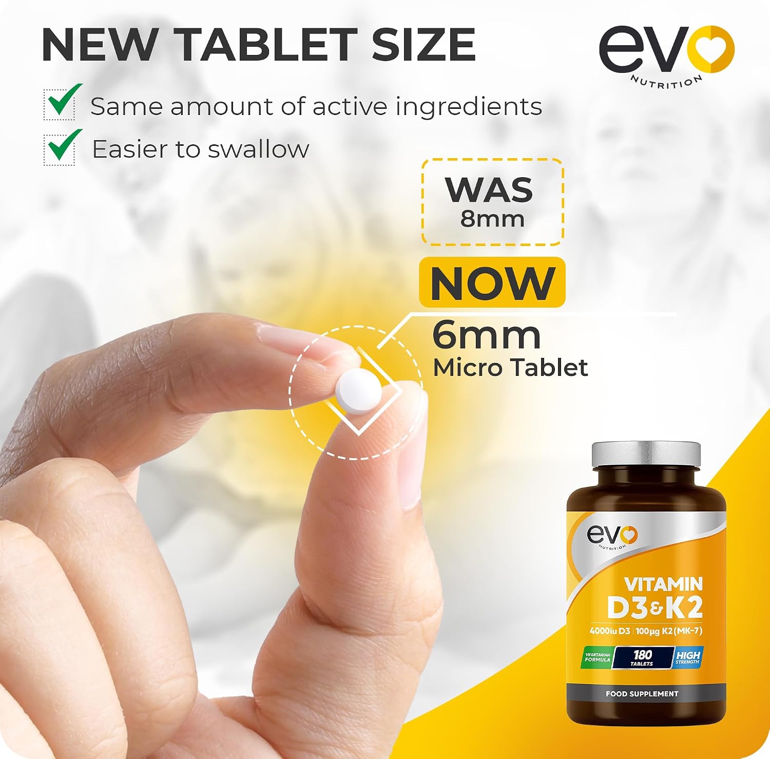 EVO NUTRITION، مکمل ویتامین D3 و K2، 4000 IU و 100 میکروگرم، قرص