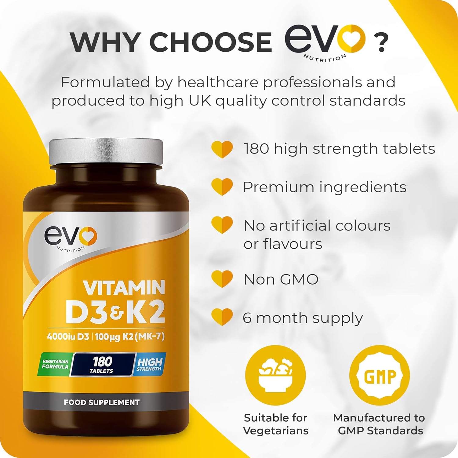 EVO NUTRITION، مکمل ویتامین D3 و K2، 4000 IU و 100 میکروگرم، قرص