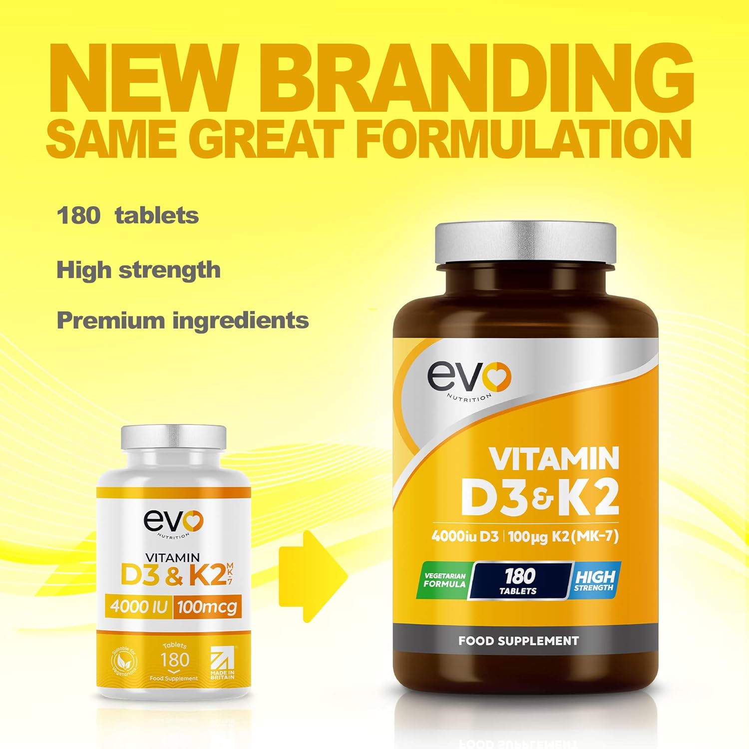 EVO NUTRITION، مکمل ویتامین D3 و K2، 4000 IU و 100 میکروگرم، قرص