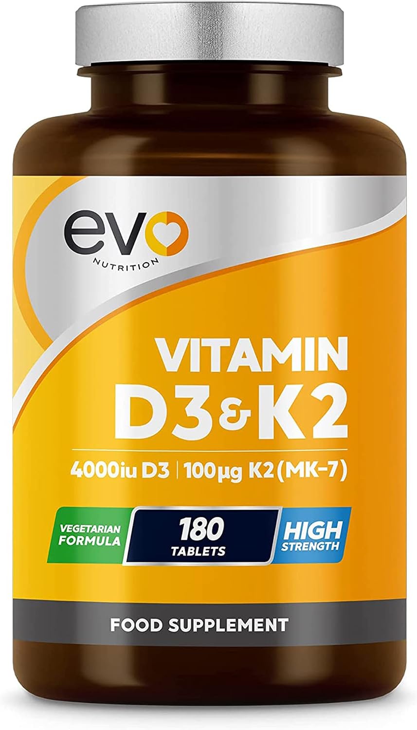 EVO NUTRITION، مکمل ویتامین D3 و K2، 4000 IU و 100 میکروگرم، قرص