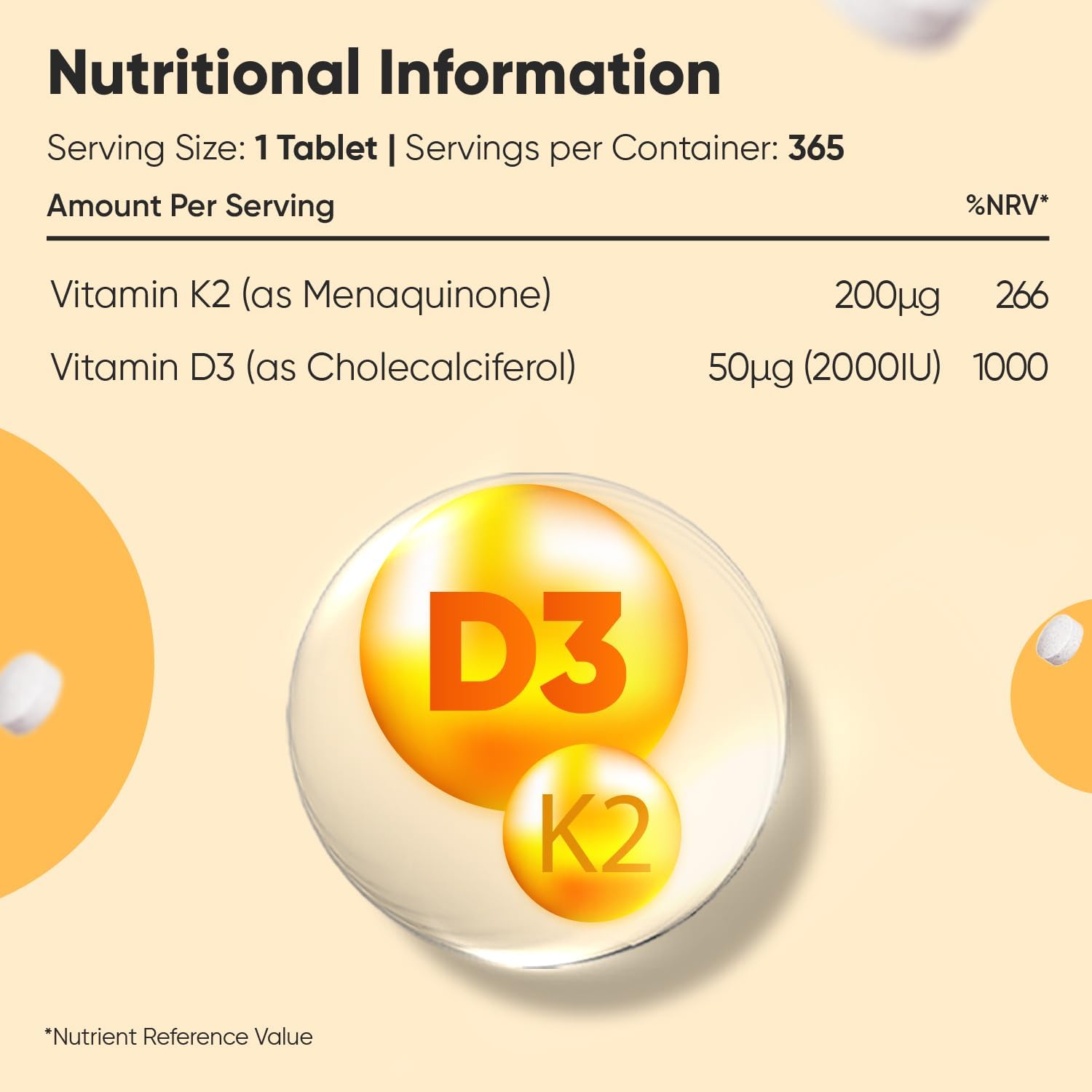 WeightWorld، مکمل ویتامین D3 و K2، مدل D3 & K2، 2,000 IU و 200 میکروگرم، 365 قرص