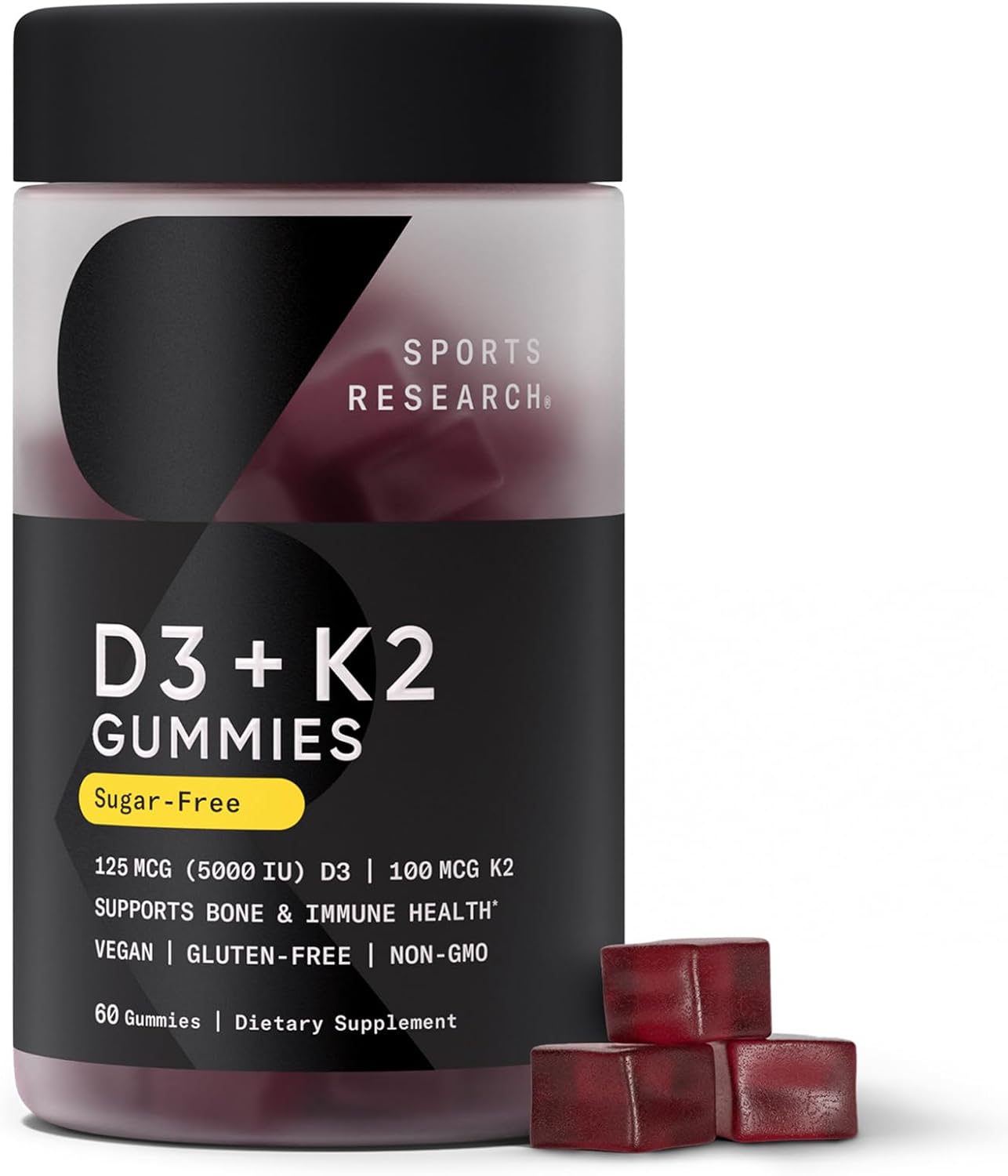 Sports Research، مکمل ویتامین D3 و K2، 5000 IU و 100 میکروگرم، 60 پاستیل