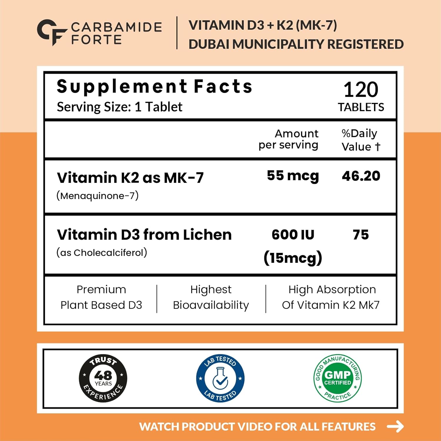 Carbamide Forte، مکمل ویتامین D3 و K2، مدل D3 K2، قرص