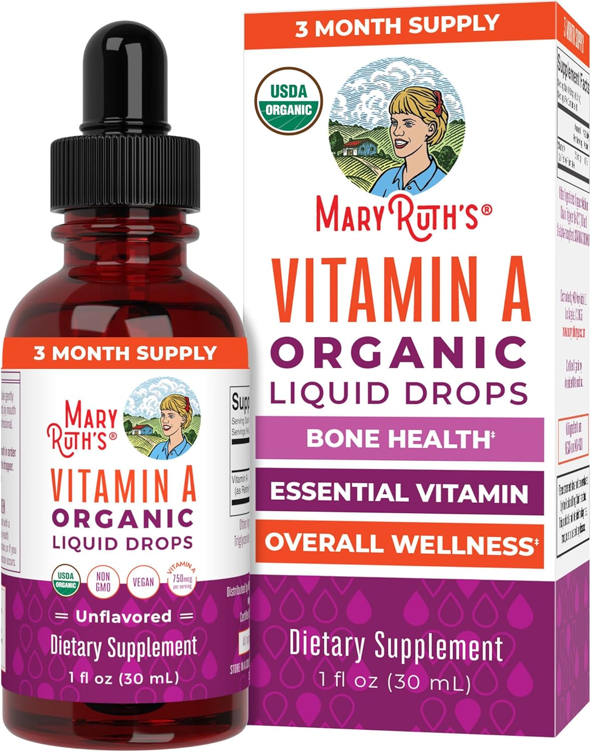 MaryRuth Organics، مکمل ویتامین A، 750 میکروگرم، مایع