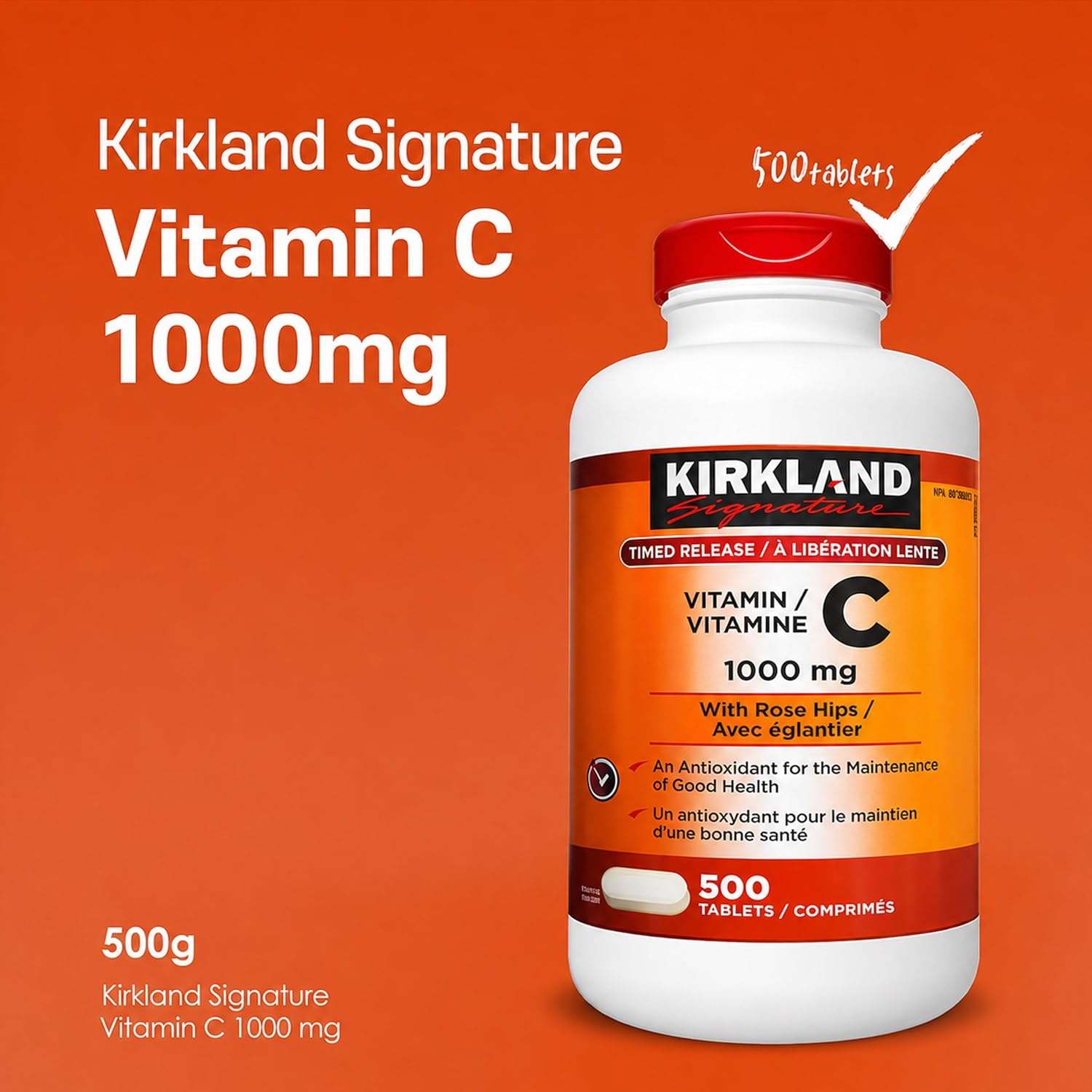 KIRKLAND، مکمل ویتامین C، 1000 میلی‌گرم، 500 قرص