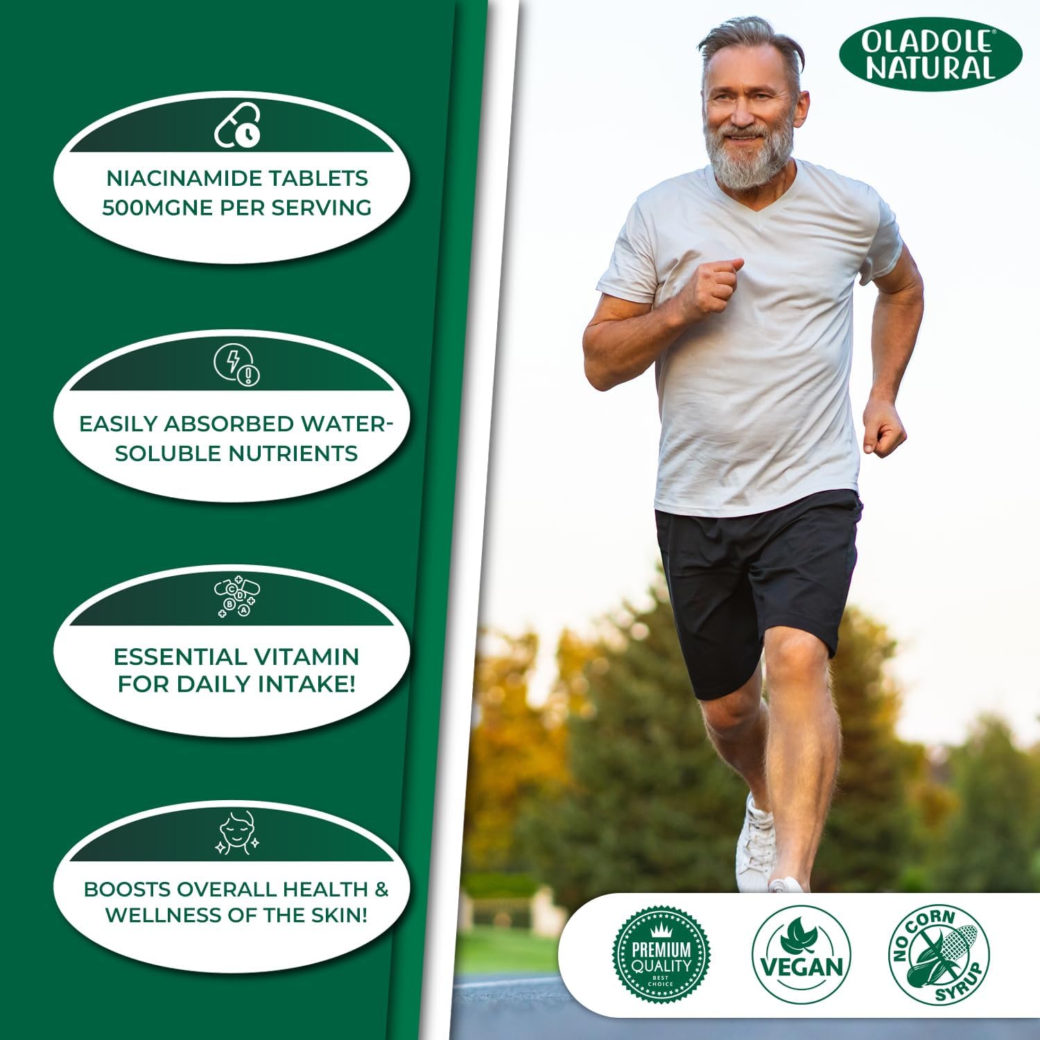 Oladole Natural، مکمل ویتامین B3، 120 قرص