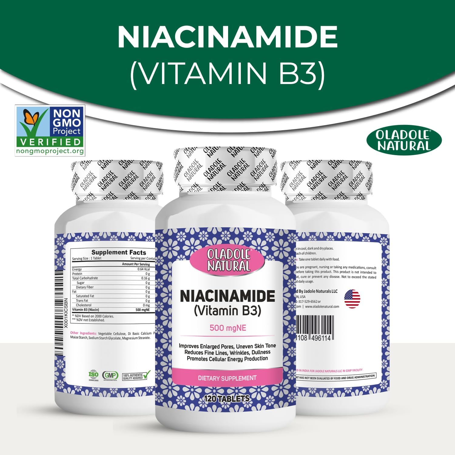 Oladole Natural، مکمل ویتامین B3، 120 قرص