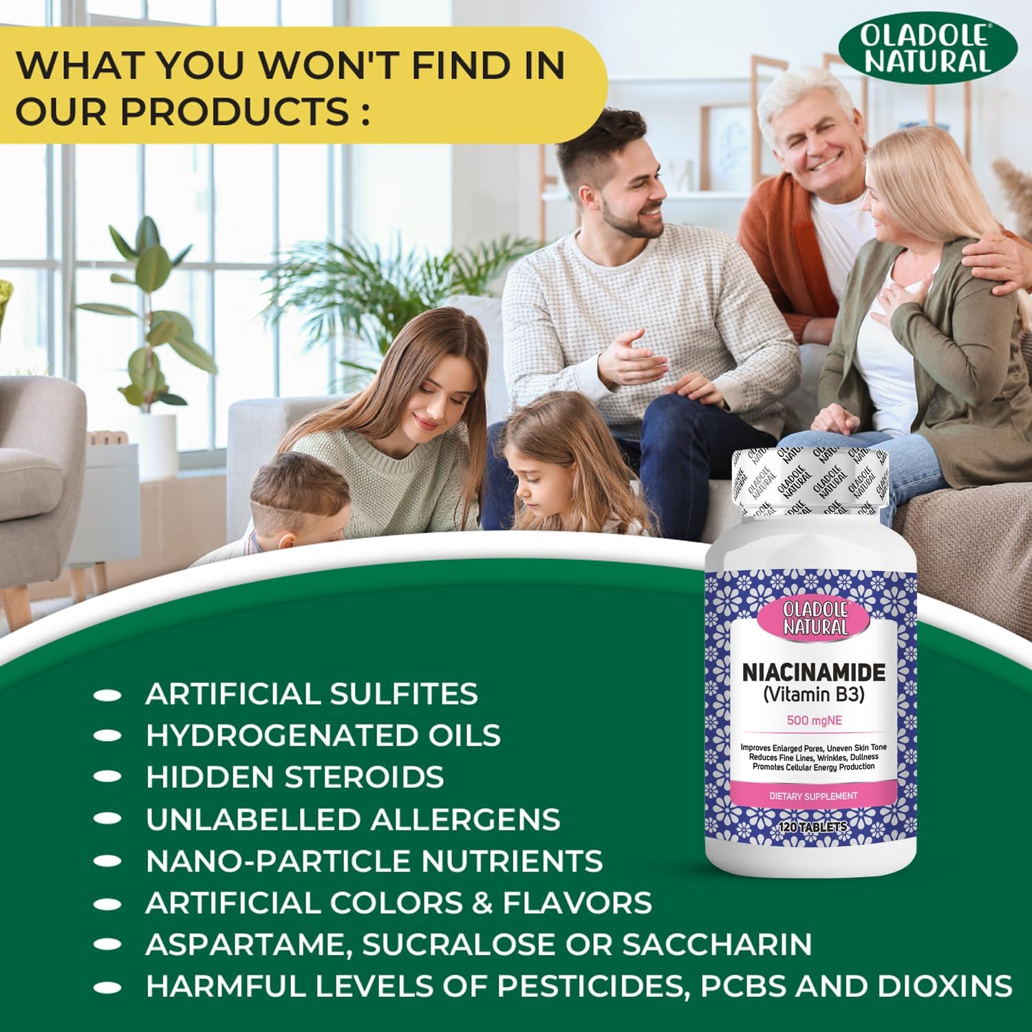 Oladole Natural، مکمل ویتامین B3، 120 قرص