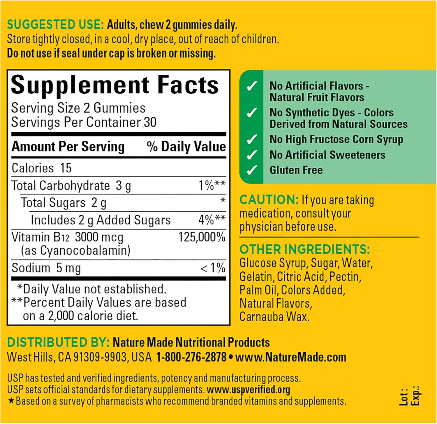 Nature Made، مکمل ویتامین B12، 3000 میکروگرم، 12 پاستیل، طعم توت