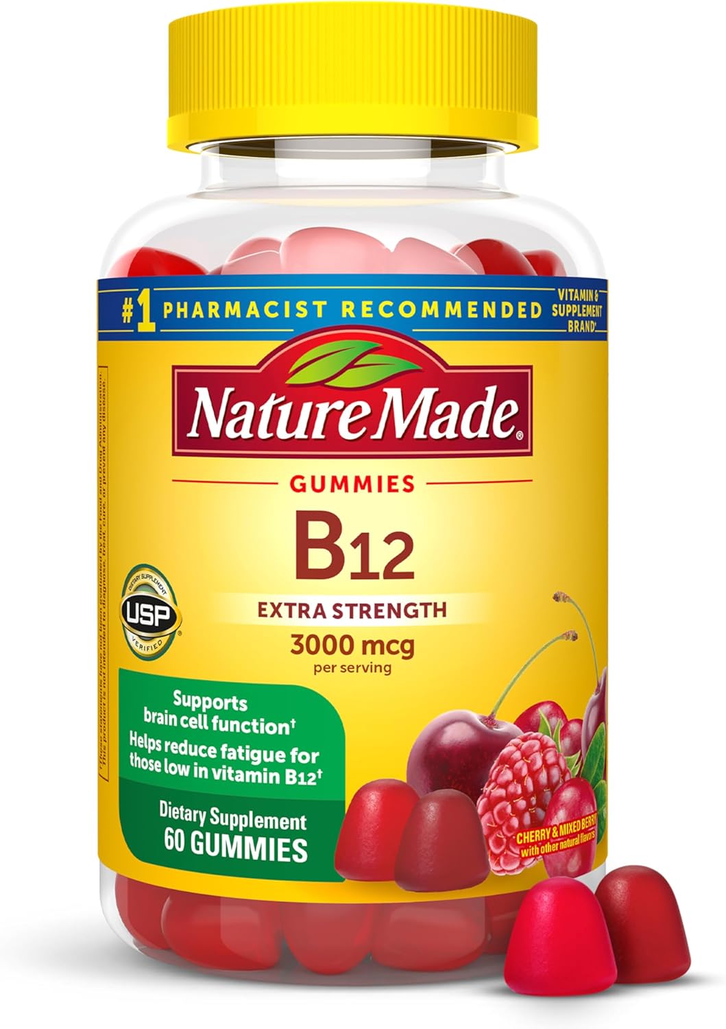 Nature Made، مکمل ویتامین B12، 3000 میکروگرم، 12 پاستیل، طعم توت