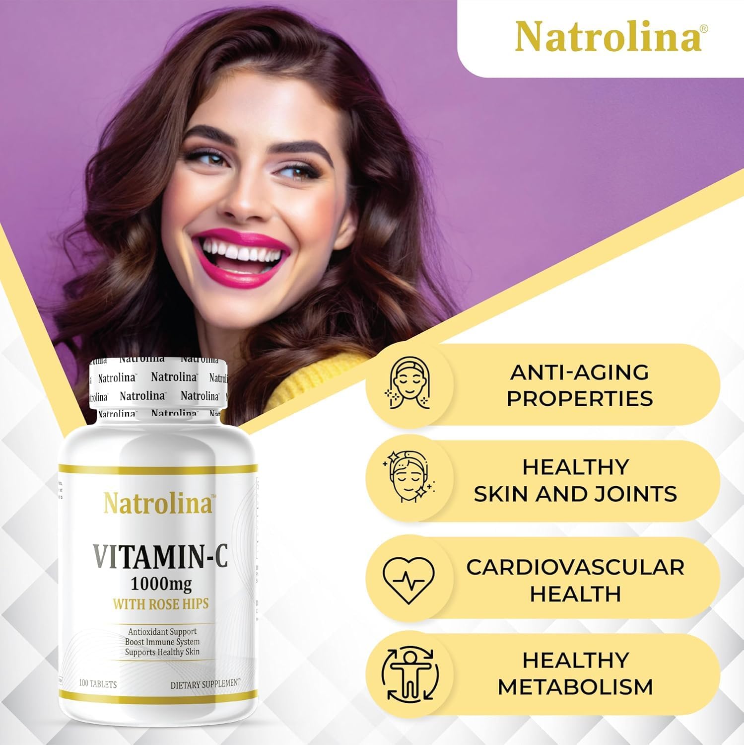 Natrolina، مکمل ویتامین C، 1000 میلی‌گرم، 100 قرص