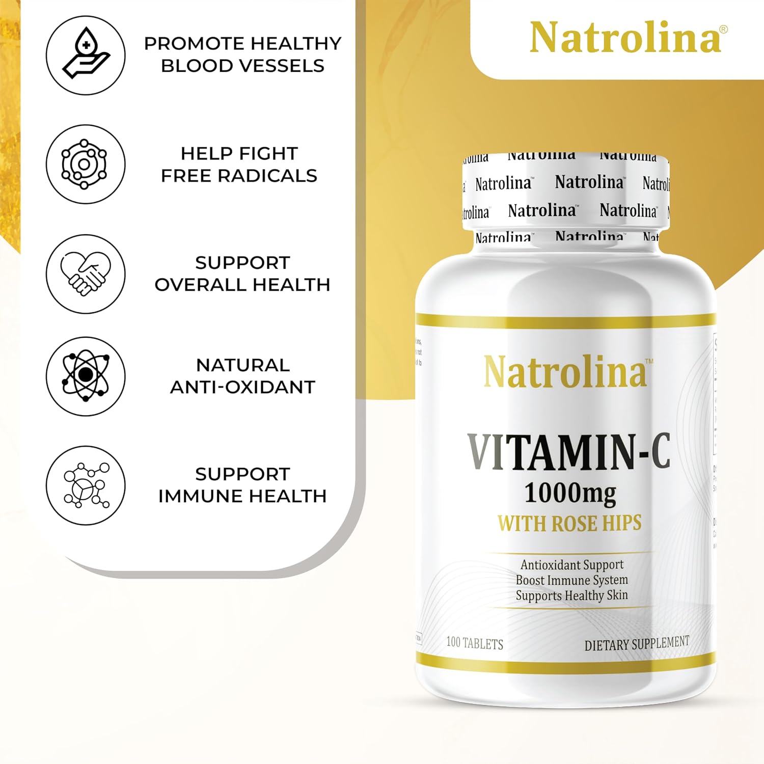 Natrolina، مکمل ویتامین C، 1000 میلی‌گرم، 100 قرص
