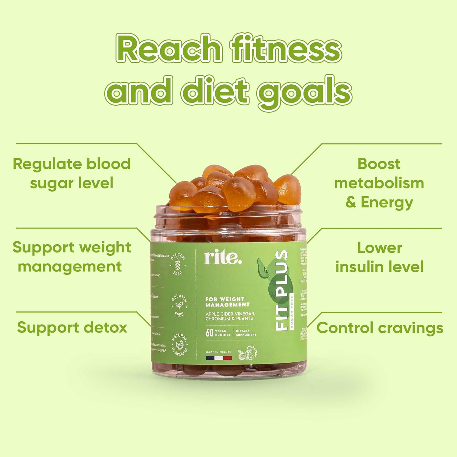 rite.، پاستیل مدیریت وزن و متابولیسم، مدل FIT PLUS، طعم سیب