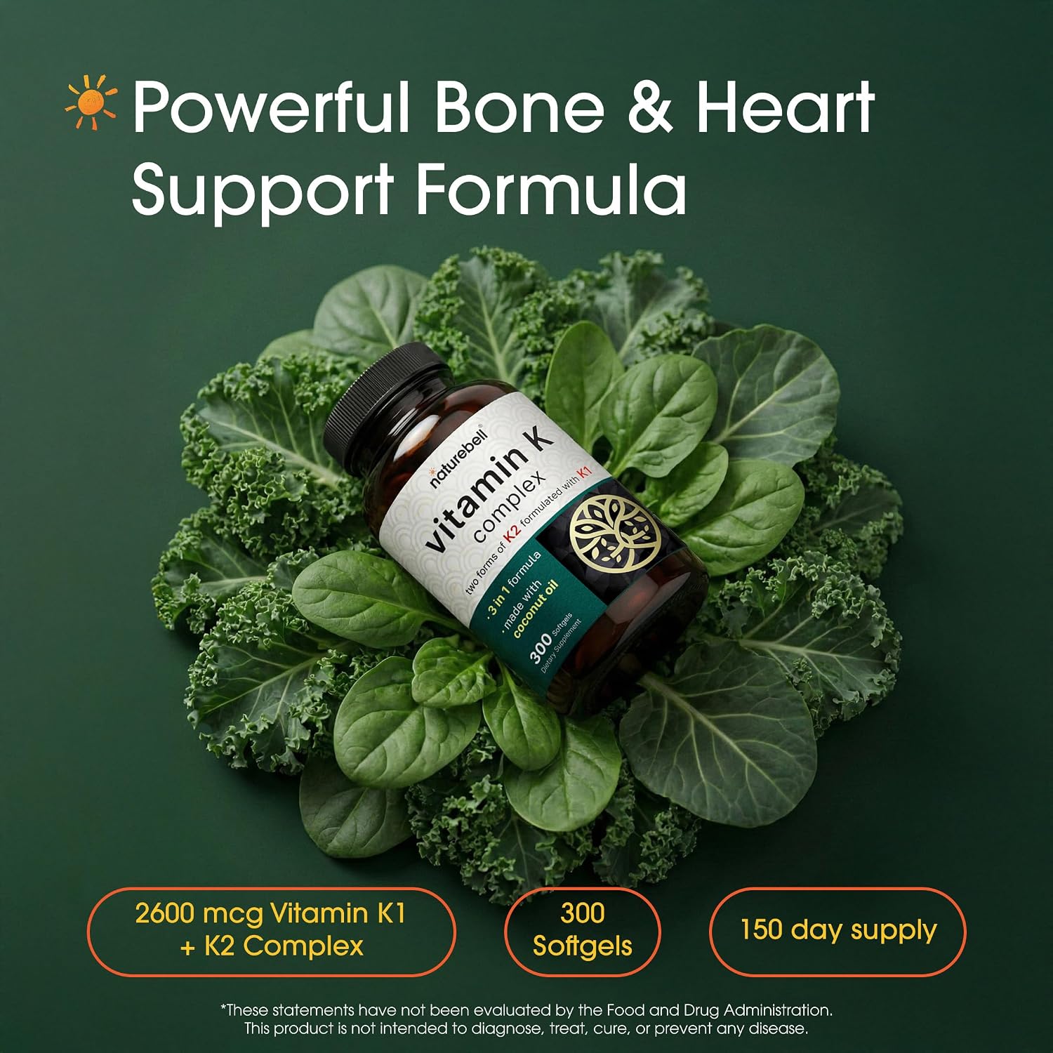 NatureBell، مکمل ویتامین K2، 2,600 میکروگرم، سافت‌ژل