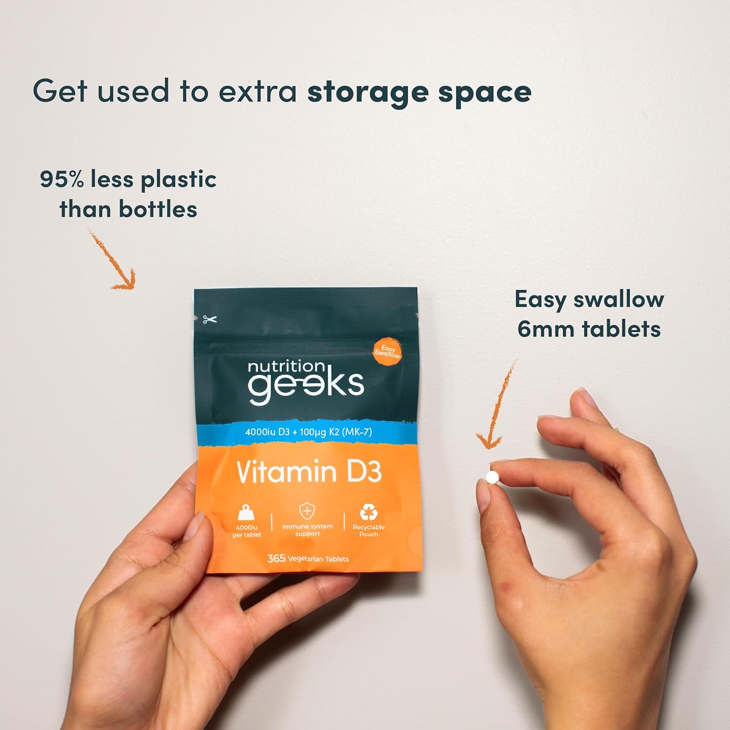 Nutrition Geeks، مکمل ویتامین D3 و K2، مدل D3 K2، 4000 IU، 2 قرص